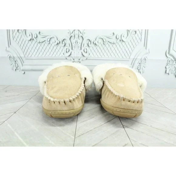LL Bean Brown Suede Wicked Good Shearling Lined Moccasin Slippers 7 M - Picture 4 of 10